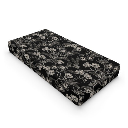 Goth Changing Pad Cover, Dark floral infant nursery decor, Spooky tiki skull flower changing table accessory, Witchy baby diaper table cloth