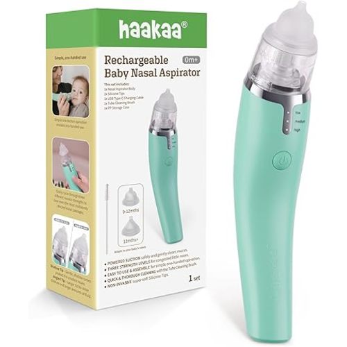 Haakaa Electric Baby Nasal Aspirator - Safe & Easy Operated Nose Cleaner for Babies, Infants & Toddlers - USB Rechargeable BPA-Free