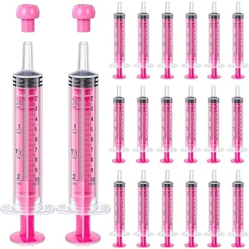 TrelaCo 20 Pack 10ml Oral Syringes with Cap for Liquid Plastic Syringe Without Needle Colored Measuring Dispensing Tools Individually Sealed for Pets Feeding(Pink)