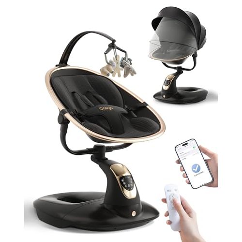 Baby Swing for Infants to Toddler, Electric Baby Swing with Sturdy Shield-Shaped Base, 180° Rotation Portable Infant Swing with 5 Speeds & 12 Lullabies for Newborn Baby Boy Girl Up to 20 lbs, Black