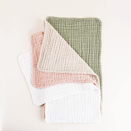 Konssy Muslin Baby Burp Cloths Sets for Unisex- 6 Pack Large 100% Cotton Burping Clothes for Newborn,Baby Girls and Boys - Green Color - 19 x 9.6 Inches