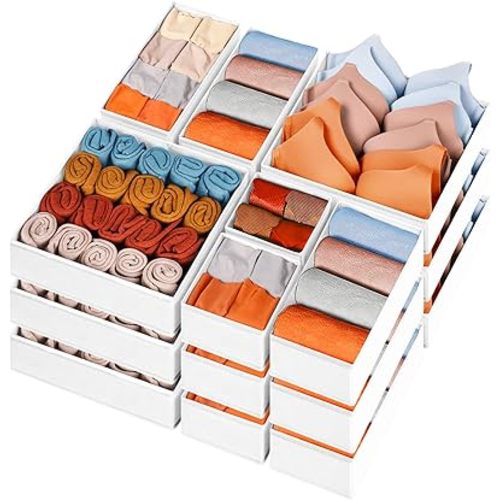 Criusia Closet Drawer Organizer Clothes, 15 Pack White Dresser Organizer for Baby Clothes, Fabric Drawer Dividers for Nursery Bedroom