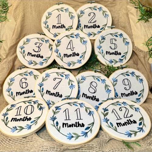 Infant Milestone Cards, Hand Embroidered Personalized Floral Themed Infant Monthly Milestone Trackers, Gift for New Parents and Baby Showers
