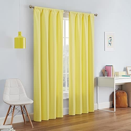 ECLIPSE Kendall Modern Blackout Thermal Rod Pocket Window Curtain for Bedroom or Living Room (1 Panel), 42 X 54, Lemon