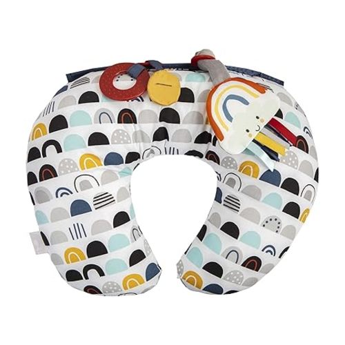Boppy Tummy Time Prop, Black and White Modern Rainbows with Teething Toys, A Smaller Size for Comfortable Tummy Time, Attached Toys Encourage Neck and Shoulder Strength Building