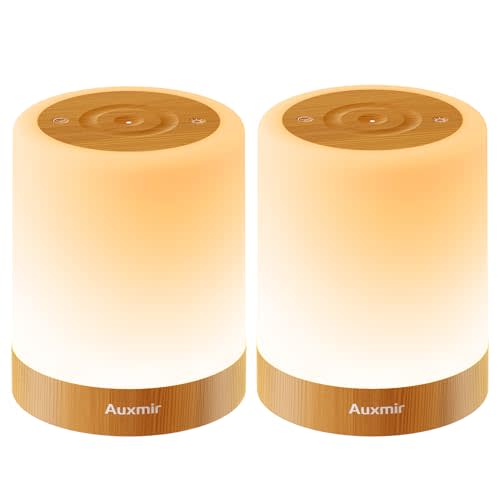 Auxmir Night Light for Kids Baby, Dimmable Touch Lamp for Nursery, 11 RGB Colors 5 Brightness, Portable Rechargeable Table Lamp for Nightstand, Kids Night Light for Bedroom Living Room, Brown-2 Pack