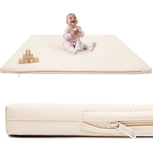 1.2" Padded Baby Play Mat 50x50 Playpen Mat- Extra Thick Waterproof Vegan Leather for Infants and Toddlers, Soft and Easy-to-Clean Floor Mat for Crawling & Play