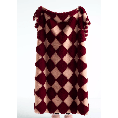 Checkered Faux-Fur Throw Blanket | Anthropologie
