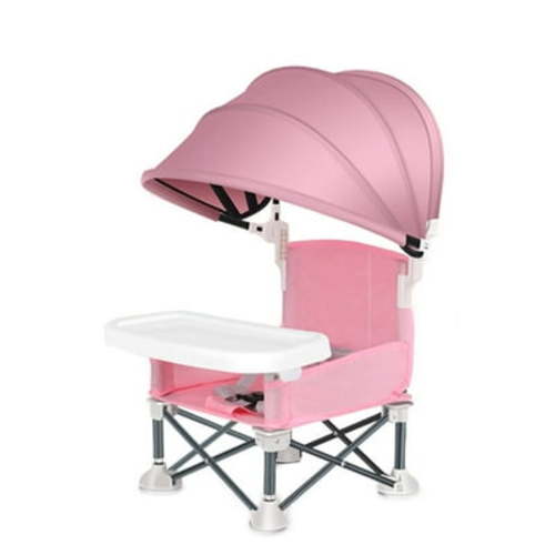 Baby Folding Chair Booster Seat, for Outdoor Beach Camping | Toddler Camping Chair with Tray and Canopy Foldable Baby Camping Chair with Tray Portable Baby Feeding Chair for Travel