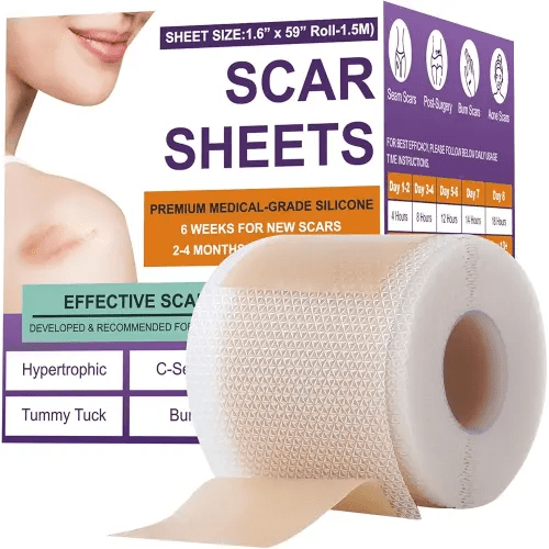 Silicone Scar Sheets,Silicone Scar Tape,Silicone Scar Removal Strips for Surgical,C-Section,Tummy Tuck,Keloid Scars (1.6"X 59" Roll-1.5M) Keloid Bump Removal