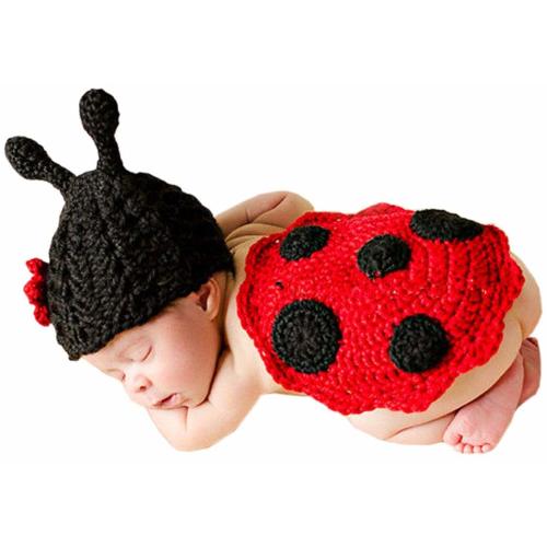 Baby Photography Prop Crochet Knitted Animal Ladybug Hat Cover Cape
