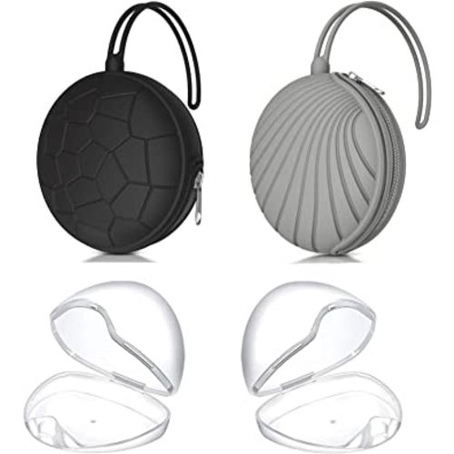 Smlpuame 4 Pack Pacifier Holder Case Set,2 Silicone Portable Pacifier Cover Pouch Bag for Diaper Bags Baby Carriage with 2 Transparent Pacifier Storage Container Box,Easy to Clean,(Black+Grey)