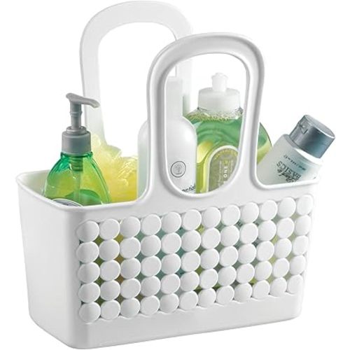 iDesign Portable Plastic Shower Tote Caddy with Handle for College Dorm or Bathroom - White - Made in USA