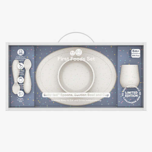 First Foods Set / Silicone Spoon, Cup & Suctioning Bowl for Infants– ezpz