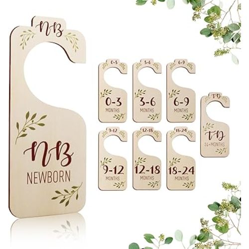 Baby Closet Dividers - Set of 8 Wooden Double-Sided Baby Clothes Organizer from Newborn to Toddler for Daily Gender-Neutral Baby Nursery Decor