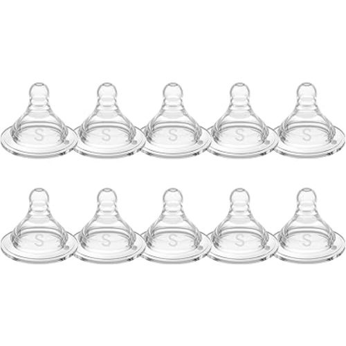 Silicone Replacement Nipple, Small Flow Nipples for Wide Neck Bottles, 0+ Months, 10 Count