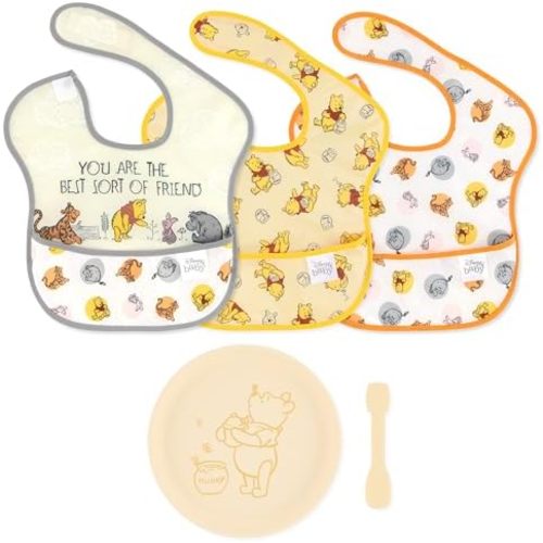 Bumkins Disney Baby & Toddler Bibs, Plate & Spoon Set for Girl or Boy, SuperBibs & Silicone Dish, 6-24 Months