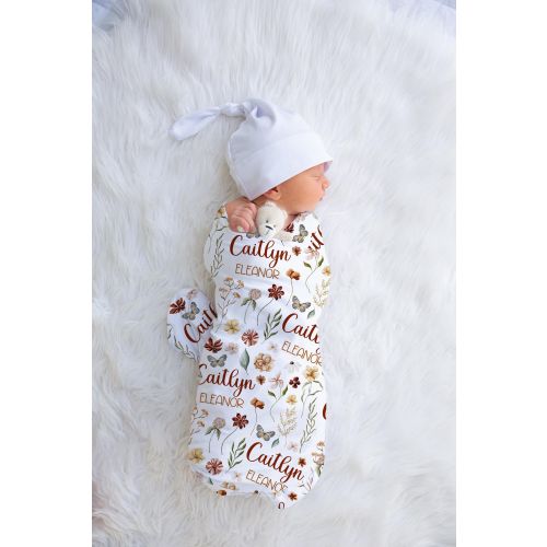 Personalized Wildflower Swaddle, Custom Boho Flower Baby Name Blanket, Girl Butterfly Swaddle, New Mom Gift, Newborn Gift, Baby Shower Gift,