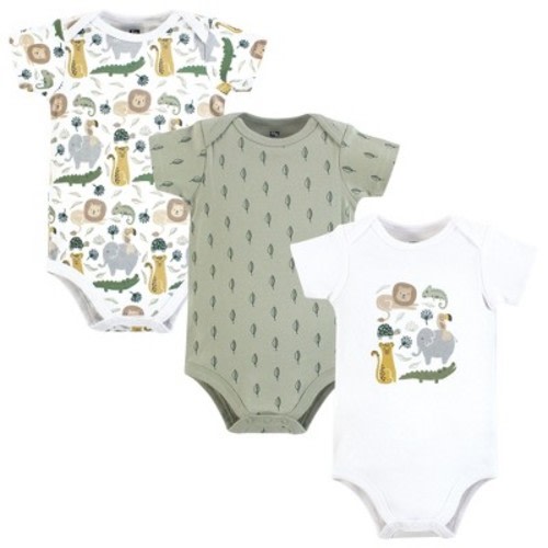 Hudson Baby Infant Boy Cotton Bodysuits 3-Pack, Jungle, 0-3 Months