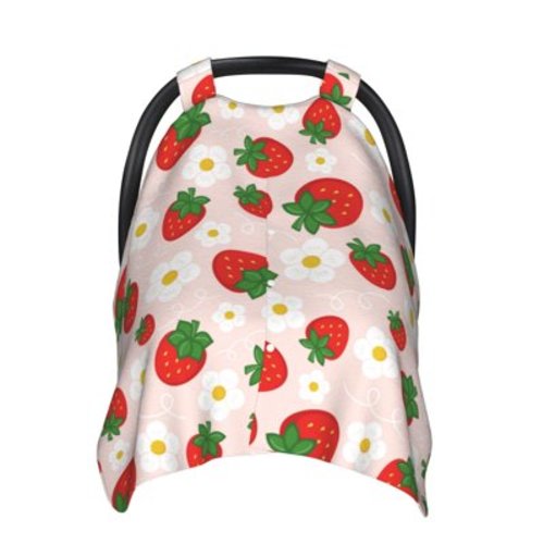 Car Seat Cover Baby - Cute Strawberry Breathable Comfort Infant Car Seat Cover for Baby Carseat, Lightweight Baby Essentials Must Haves Newborn Stuff for Girl Boy