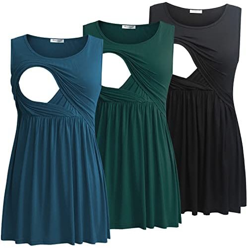 Bearsland Women's Maternity Nursing Tank Tops Sleeveless Scoop Neck Breastfeeding Shirt Pregnancy Clothes