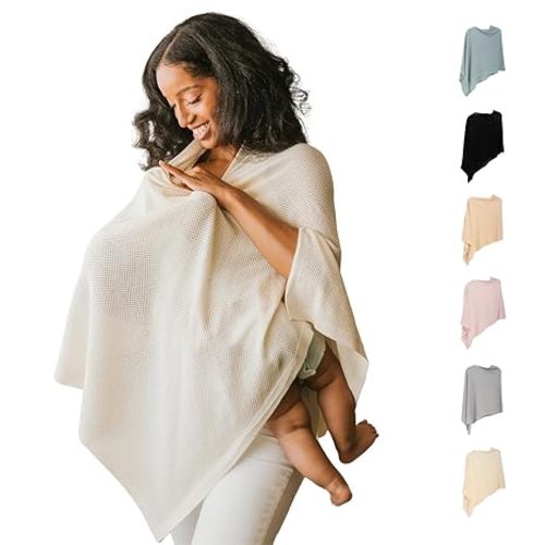 Breathable Nursing Cover Up for Breastfeeding - Privacy Nursing Covers - Newborn Essentials Must Haves - Improved Ponchy by Gold Mamas - Sand