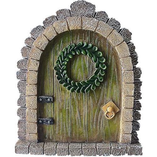 MUAMAX Garden Fairy Door Accessories Mystical Door for Tree Trunk Decor Gnome Home Doors Magical Doors for Fairy Wall Indoor Outdoor Decoration (Brown)