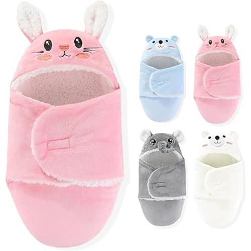 Swaddles for Newborns, Pink Bunny Personalized Baby Sleep Sack,Infant Arms Up Cute Plush Receiving Blanket 0-6 Months,Transitional Blankets for Baby Girl – Warm, Comfortable
