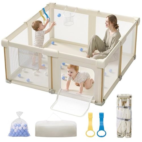 Foldable Baby Playpen, 59 x 59 Collapsible Play Pen for Babies 6-12 Months