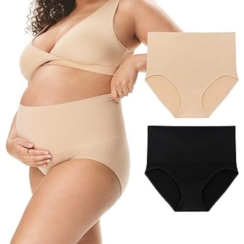 Motherhood Maternity Women's Seamless Postpartum Shaper Panty, Belly Support Underwear, 2-Pack