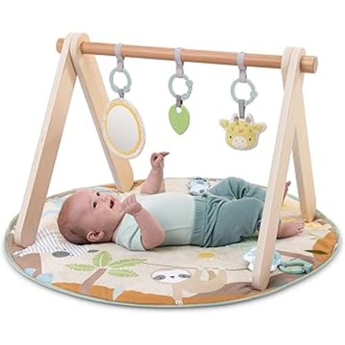 Ingenuity Wonder & Wood Baby Play Mat, Play Gym for Baby, Foldable A-Frame Bar, Machine-Washable Mat, for Ages 0-36 Months
