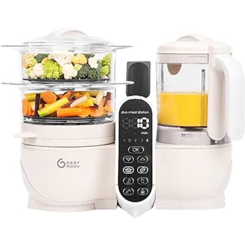 Babymoov Duo Meal Station 6 in 1: Multi-Speed Baby Food Maker Steamer and Puree Blender, Baby Food Processor that warms & defrosts (Nutritionist Approved), Mineral Beige
