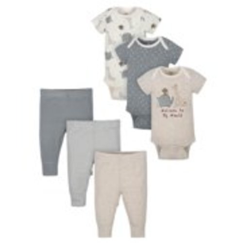 Wonder Nation Short Sleeve Bodysuits and Pants Outfit Baby Shower Gift Set, 6pc (Baby Boys or Baby Girls, Unisex)
