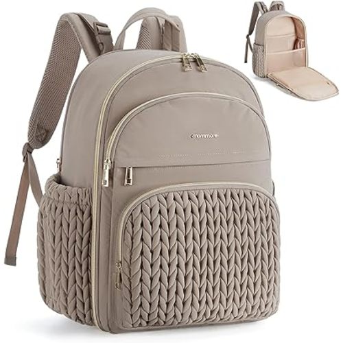 mommore Diaper Bag Backpack Large Baby Bag with Insulated Pockets, Laptop Sleeve Stroller Buckles, Quilted Travel Diaper Backpack with Luggage Strap