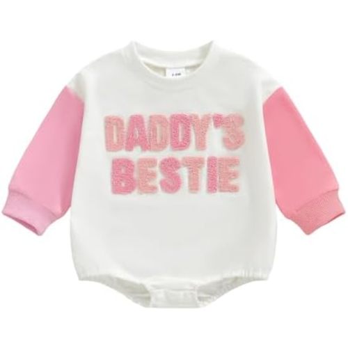 Newborn Baby Girl Outfit Letters Embroidery Sweatshirt Bubble Romper Cute Long Sleeve Bodysuit
