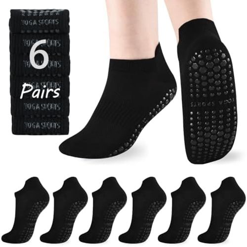 ATBITER Pilates Socks With Grips for Women - 6 Pairs Cute Ankle Non Slip Socks for Yoga, Barre, Hospital, Barefoot