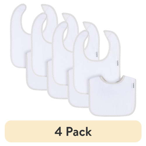 (4 pack) Gerber Baby Boys or Girls White Bibs, 2-Pack, One Size