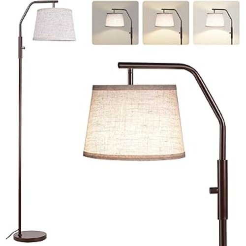 SUNMORY Floor Lamps for Living Room, 9W Bulb Included, Lamp for Bedroom with Adjust Head, Standing Lamp with Rotary Switch, 0-100% Dimmable Floor Lamp for Living Room Bedroom Office Nursery, Brown.