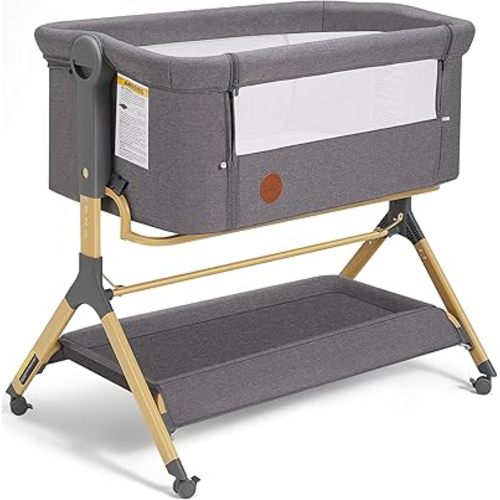 Baby Bassinet, Bedside Bassinet with Wheels and Storage, Bedside Sleeper with Waterproof Mattress Cover, Height Adjustable Fit for Any Bed, Baby Bed Crib for Newborn
