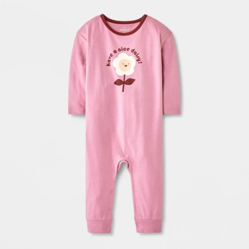 Baby Girls' Have A Nice Daisy Long Sleeve Romper - Cat & Jack™ Purple Newborn