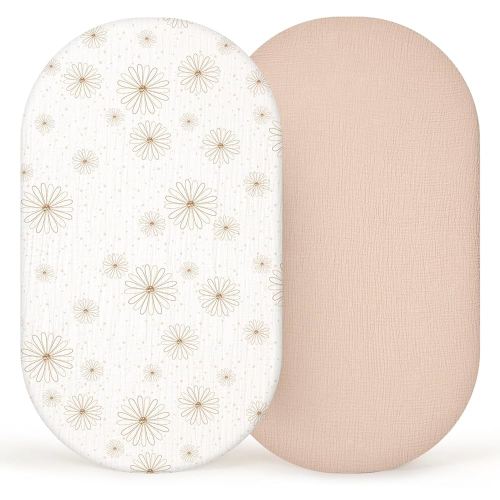 lulumoon Muslin Bassinet Sheets Baby: Cotton Bassinet Sheets Fitted for Boys and Girls - Bassinet Mattress Sheets for Oval Rectangle or Hourglass