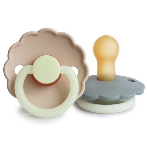Frigg Daisy Night Natural Rubber Pacifier 2-pack French Gray/croissant 0-6 Months