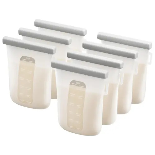 Nuliie 7 Pcs Reusable Silicone Breastmilk Storage Bags, 12oz/360ml Double Leak-Proof Breastmilk Freezer Bags, BPA Free Self-Standing Milk Bags for Breastfeeding, Baby Food Pouches