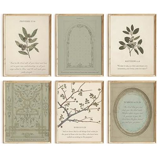 Sage Green Christian Wall Art Posters Vintage Bible Verse Canvas Wall Decor Scripture Botanical Art Prints Religious Pictures Christian Paintings Artwork for Living Room Bedroom 8x10x6 Inch Unframed