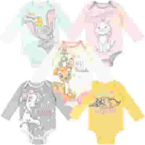 Disney Classics Infant Outfit: 5 Pack Bodysuits with Dumbo, Aristocats, Bambi, 101 Dalmatians