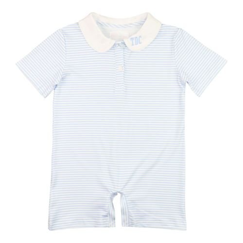 Blue Striped Knit Short Romper, 3M