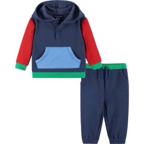6-9 Month, Infant Hooded Lounge Set, Navy Waffle