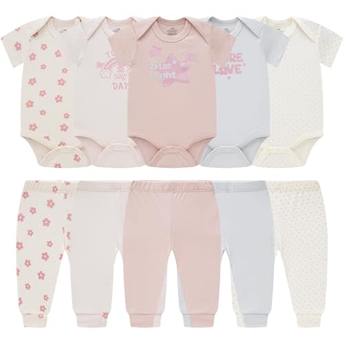 MEYSAHO Baby Newborn Layette 10-Piece Sets Cotton Bodysuits Pants Sets for Baby Boys Girls Toddler Unisex Baby Gift Set