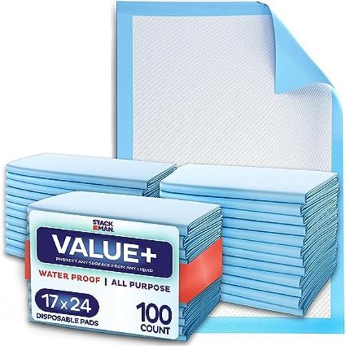 Chucks Pads Disposable [100-Pack] Underpads 17"x 24" Incontinence Chux Pads Absorbent Fluff Protective Bed Pads, Pee Pads for Babies, Kids, Adults & Elderly | Puppy Pads Large for Training Leak Proof - 17" X 24" (100-Count)
