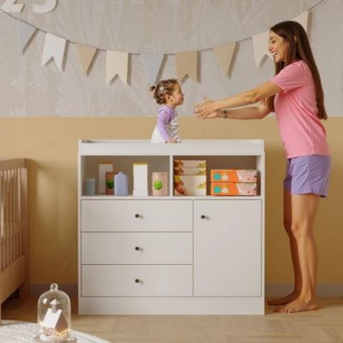 Wooden Baby Changing Table Dresser - 3 Drawers, Cabinet & 2 Shelves, 180 LBS Capacity, Detachable Top, 37.4" Height - White